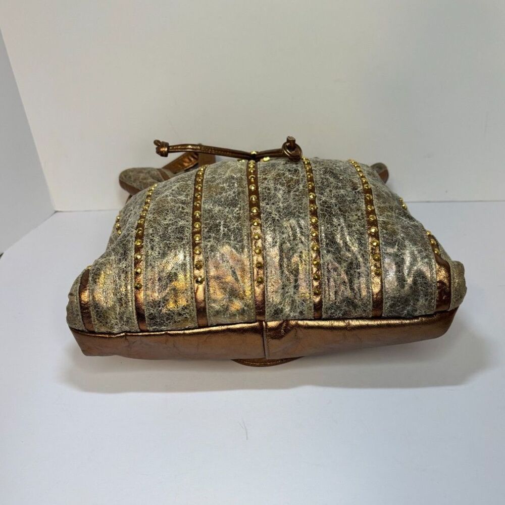 Valerie Artisan Textile Bronze Leather Studded Crossbody Bag Womens Designer - Picture 5 of 9